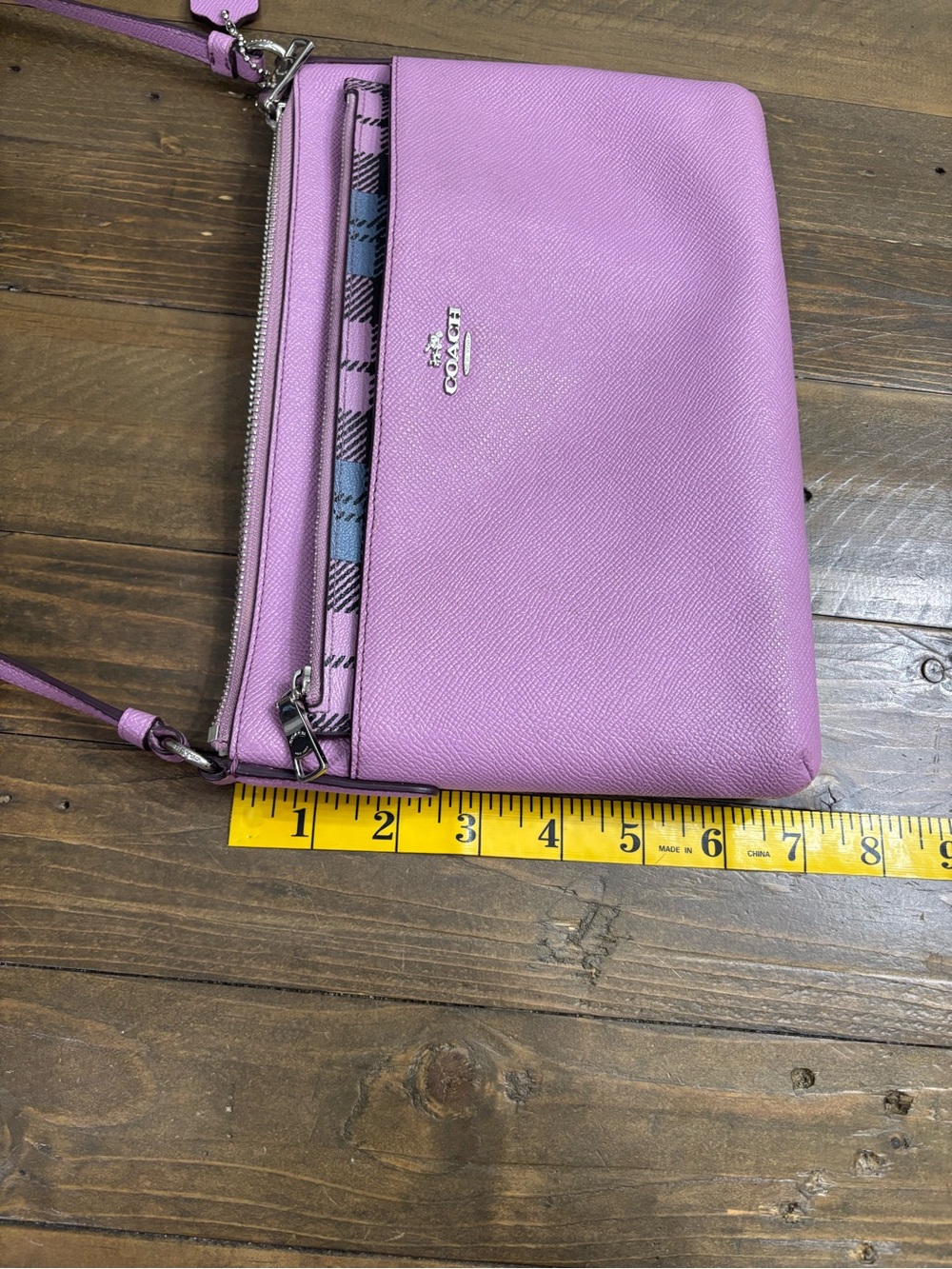 Coach Saffiano Leather Crossbody Bag with Detachable Plaid Insert Pouch - Picture 11 of 12